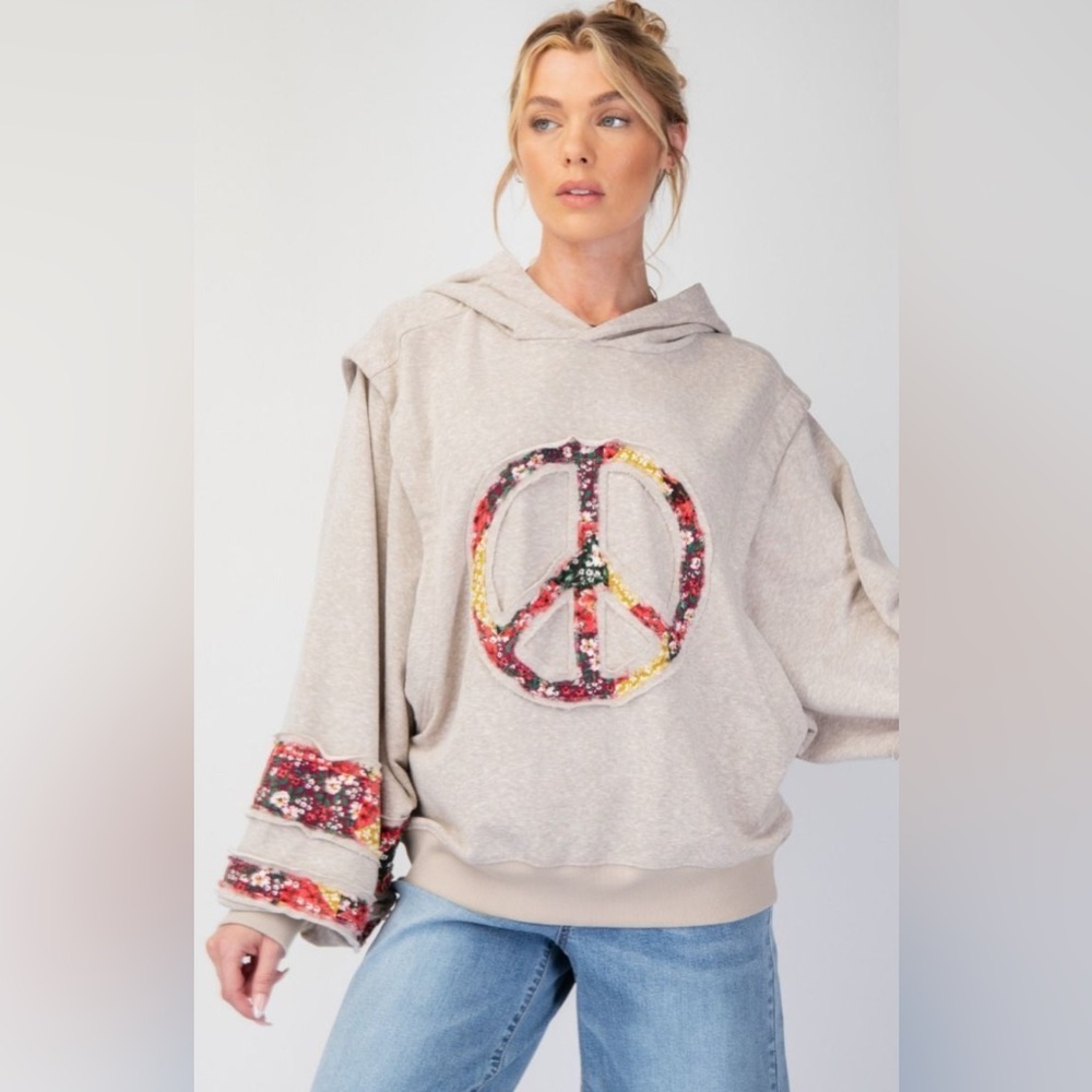 NWT EASEL KNIT HOODIE with Peace Sign Patchwork